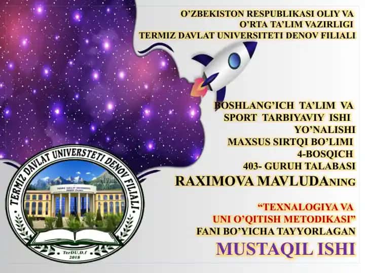 Texnologiya va Uni o'qitish metodikasi
