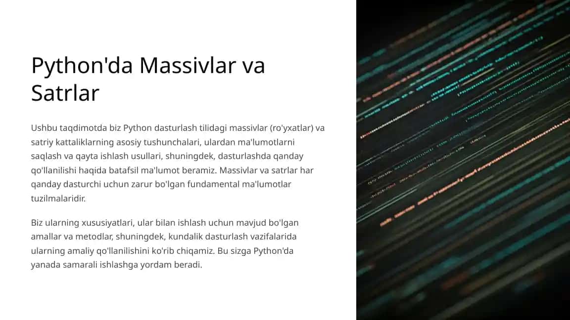 Python'da Massivlar va Satrlar