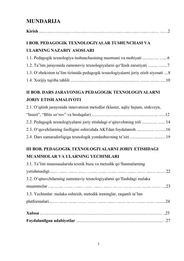 Pedagogik texnologiyalar va dars jarayoniga ularni joriy etish muammolari