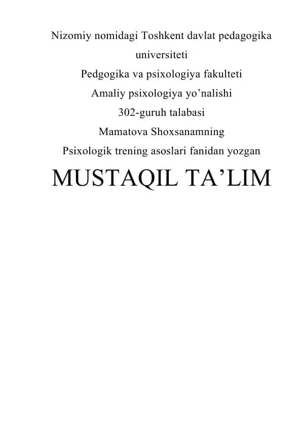 Psixologik trening asoslari