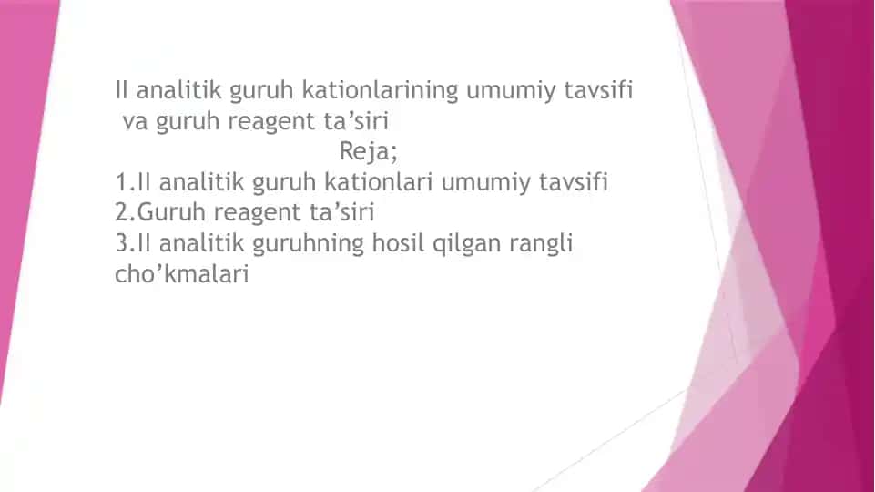 II analitik guruh kationlarining umumiy tavsifi va guruh reagent ta’siri
