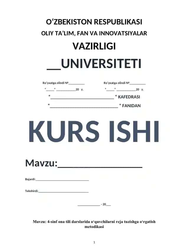 4-sinf ona tili darslarida o‘quvchilarni reja tuzishga o‘rgatish metodikasi