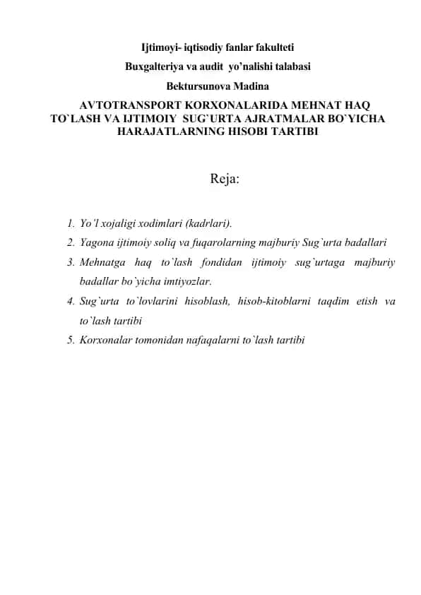 Buxgalteriya va audit yo’nalishi