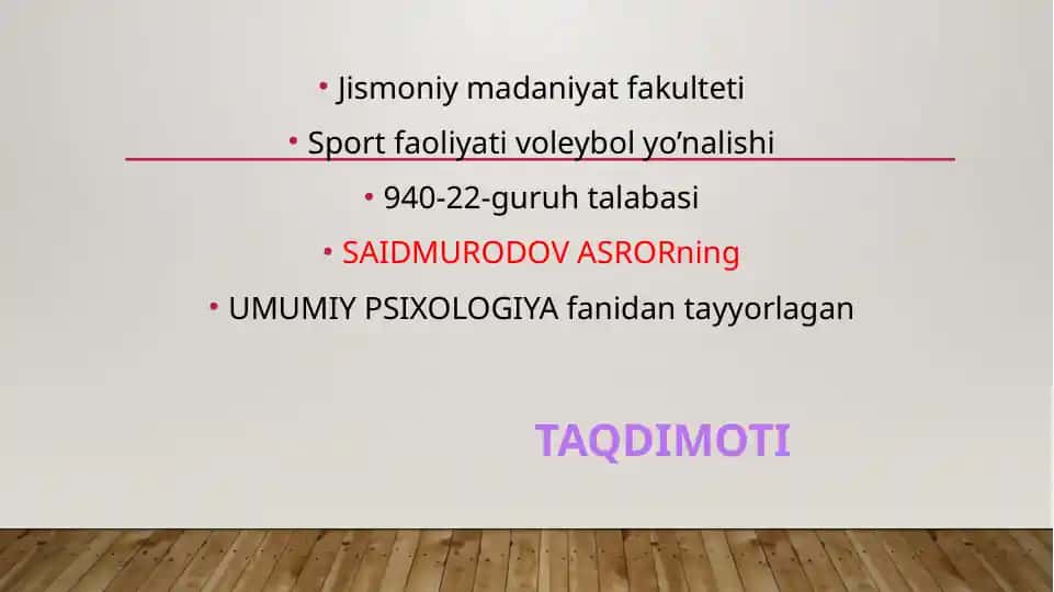 Sport faoliyati voleybol yo’nalishi