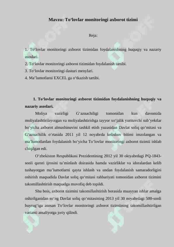 To'lovlar monitoringi axborot tizimi