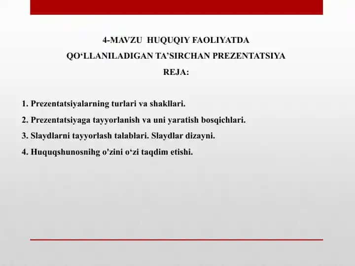 HUQUQIY FAOLIYATDA QO‘LLANILADIGAN TA’SIRCHAN PREZENTATSIYA