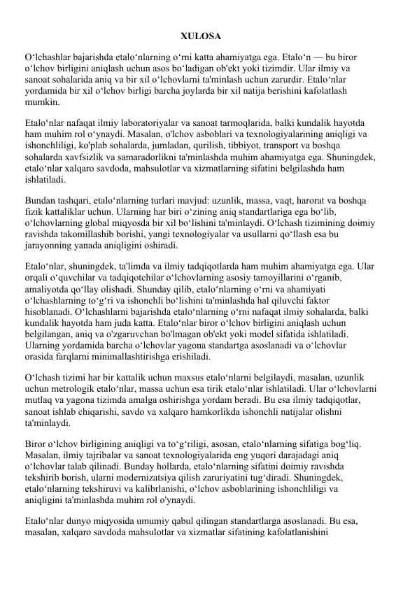 Etalo‘nlar haqida umumiy ma’lumot