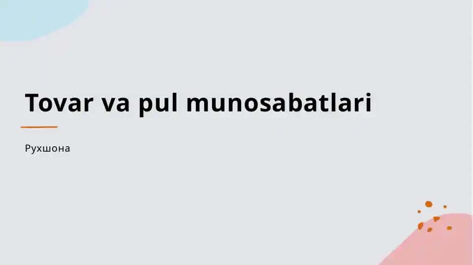 Tovar va pul munosabatlari