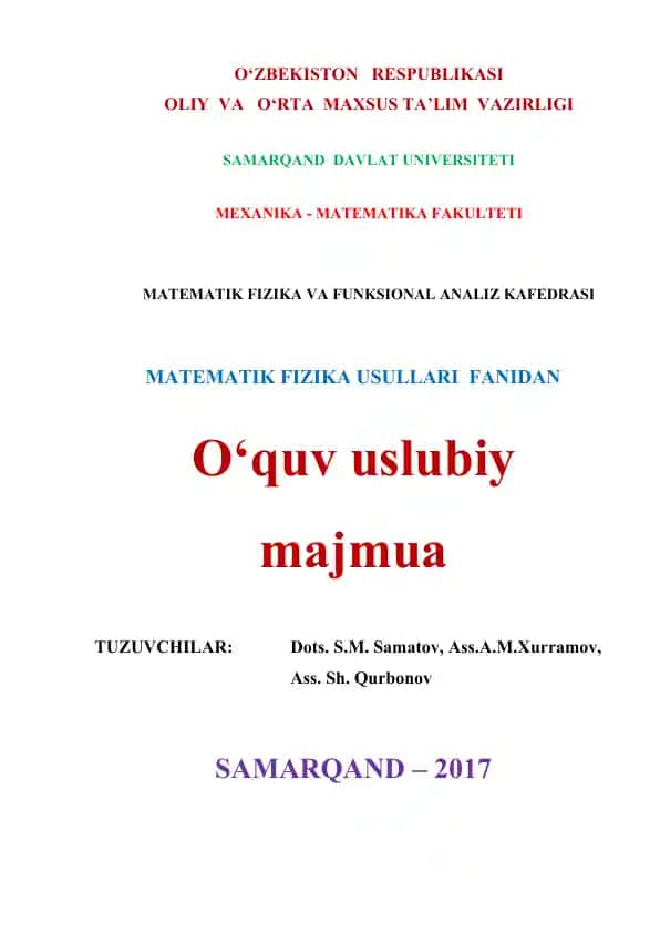 Matematik fizika usullari o‘quv-uslubiy majmua