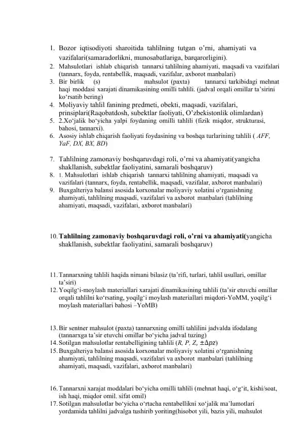 Bozor iqtisodiyoti tahlili
