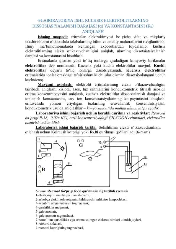 Kuchsiz Elektrolitlarning Dissotsiasiyalani Darajasi va Konstantasi