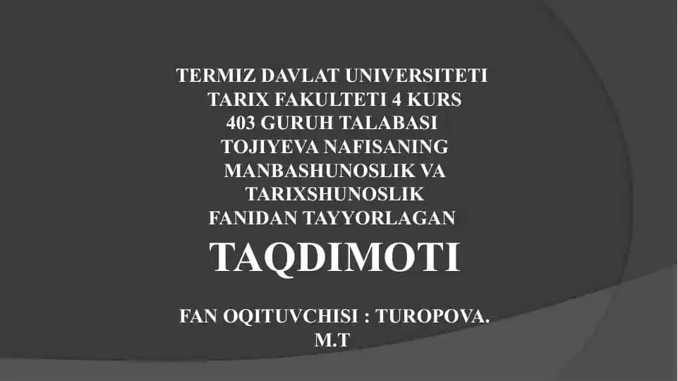 MUSTAQILLIK YILLARIDA O'ZBEKISTONDA TARIX FANINING RIVOJLANISHI