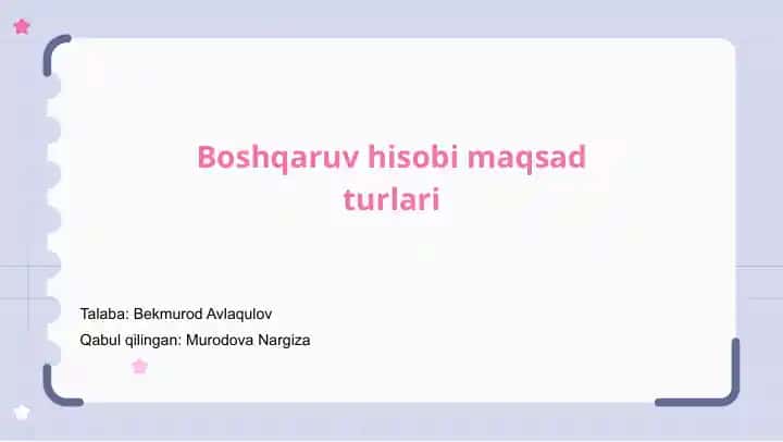 Boshqaruv hisobi maqsad turlari