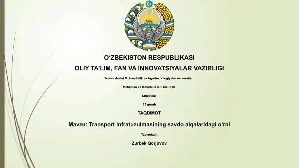Transport infratuzulmasining savdo alqalaridagi oʻrni