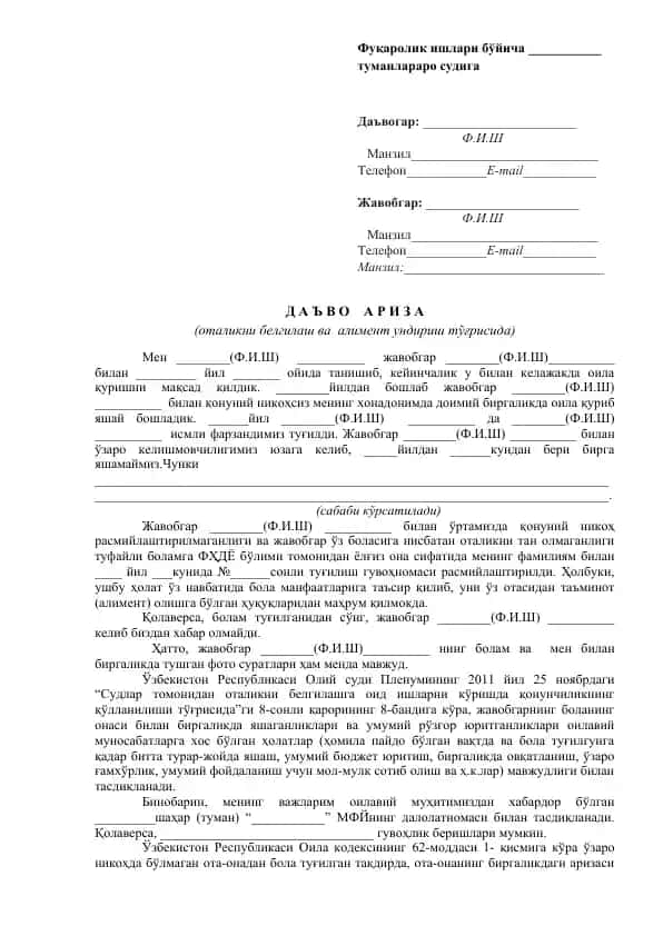 Huquq arizasi shabloni