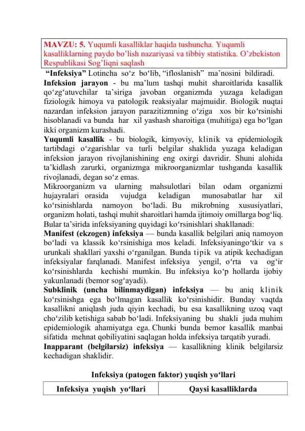 Yuqumli kasalliklar haqida tushuncha