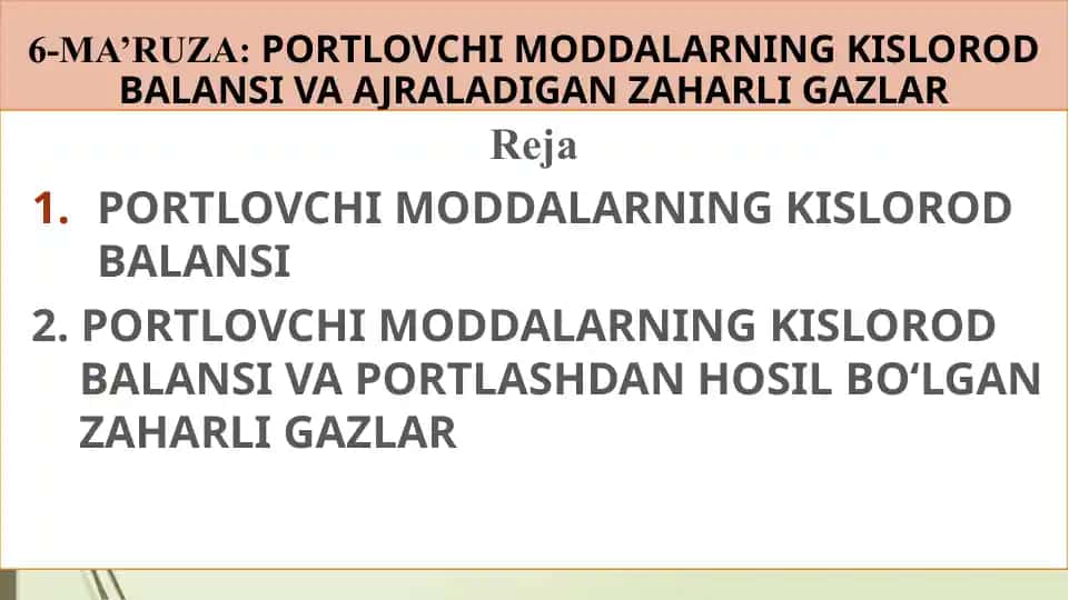 PORTLOVCHI MODDALARNING KISLOROD BALANSI
