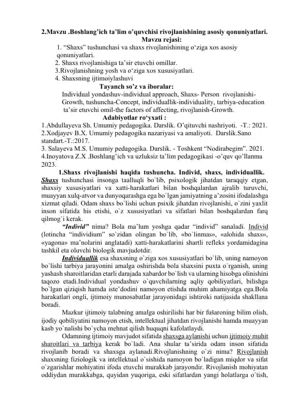 Boshlang’ich ta’lim o’quvchisi rivojlanishining asosiy qonuniyatlari
