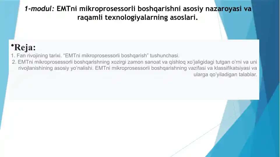 EMTni mikroprosessorli boshqarish