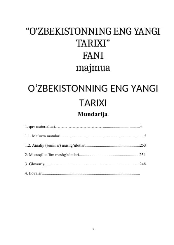 O‘ZBEKISTONNING ENG YANGI TARIXI