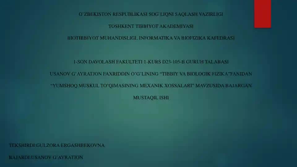 Yumshoq muskul to'qimasining mexanik xossalari