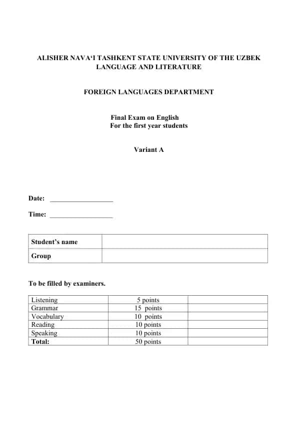 Final Exam on English