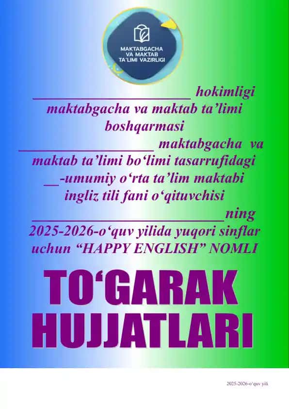 "HAPPY ENGLISH" NOMLI to'garak konspekt, ish reja