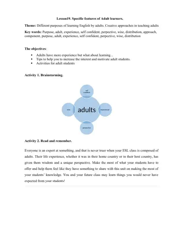 Lesson19. Specific features of Adult learners