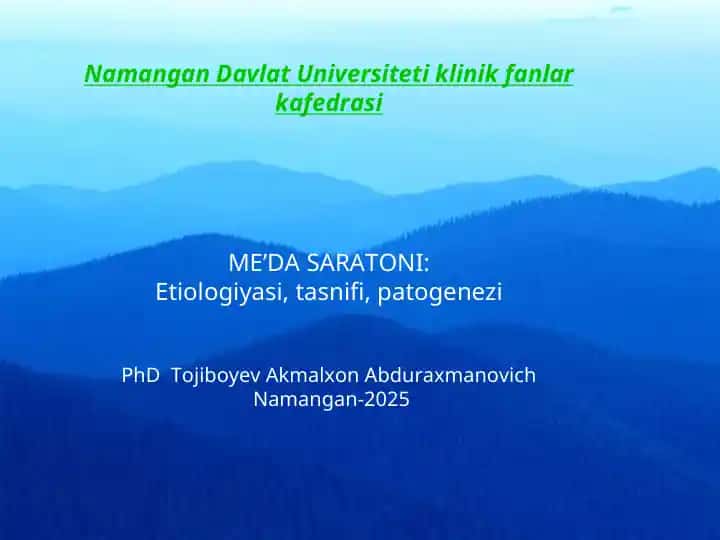Me’da saratoni: etiologiyasi, tasnifi, patogenezi