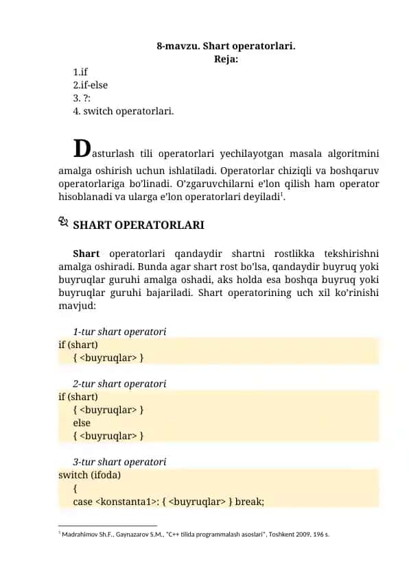 Shart operatorlari