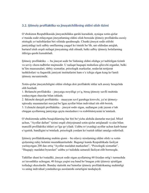 Ijtimoiy profilaktika va jinoyatchilikning oldini olish tizimi