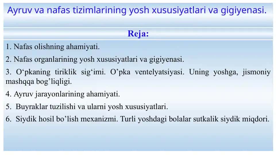 Nafas olishning ahamiyati va tavsifi