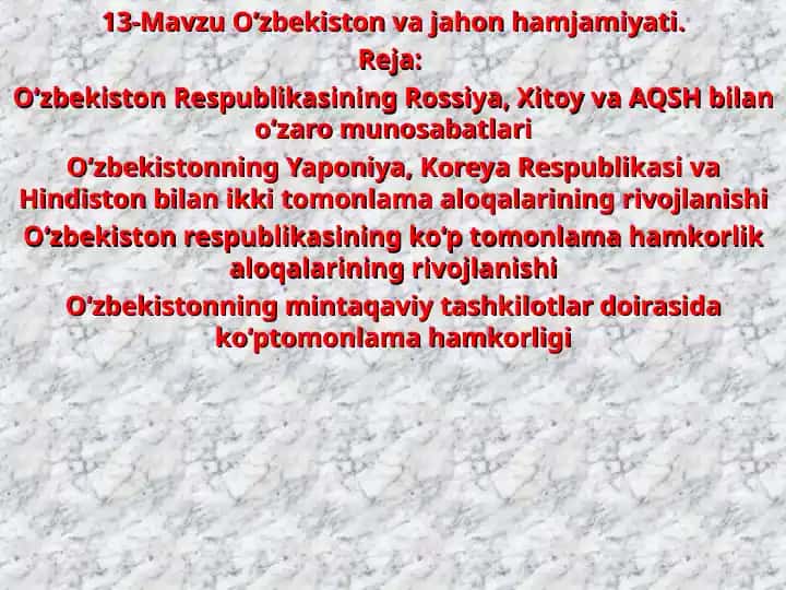 O‘zbekiston va jahon hamjamiyati