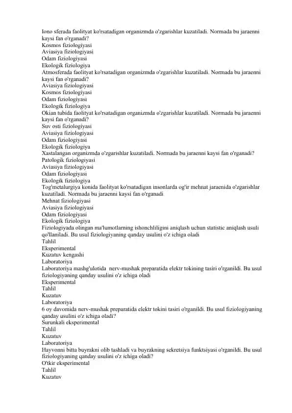 Fiziologiya fanining turlari