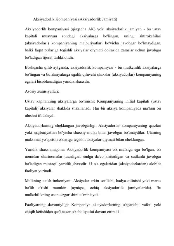 Aksiyadorlik Kompaniyasi (Aksiyadorlik Jamiyati)