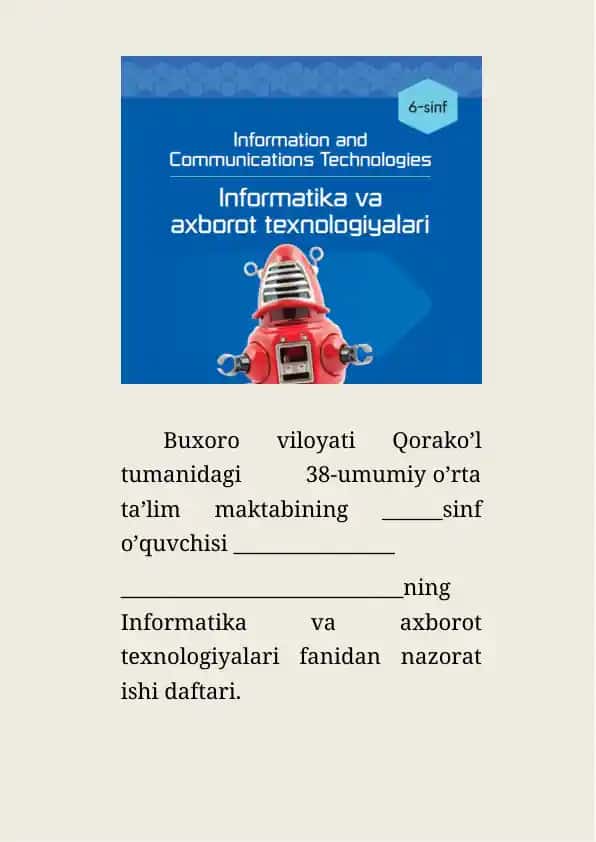 Informatika va axborot texnologiyalari fanidan nazorat ishi daftari