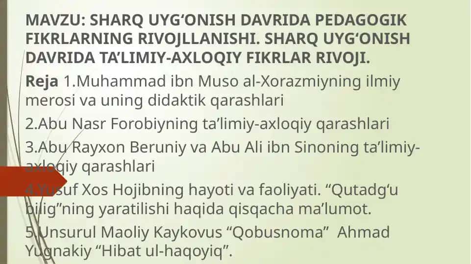 Sharq Uyg‘onish Davrida Pedagogik Fikrlarning Rivojlanishi
