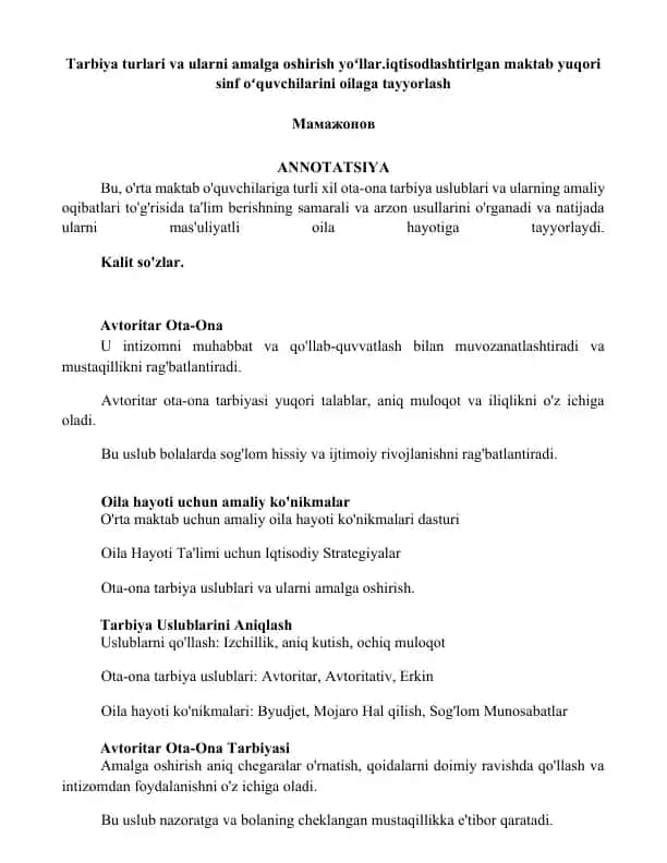 Ota-ona tarbiya uslublari