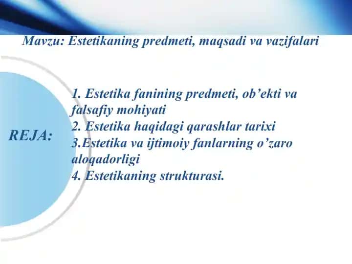 Estetika fanining premeti, maqsadi va vazifalari