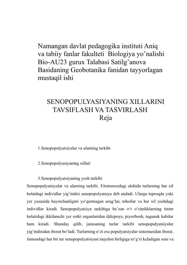 Senopopulyatsiyaning Xillarini Tavsiflash va Tasvirlash