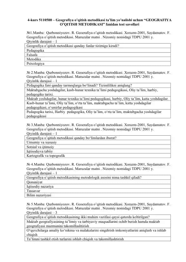 GEOGRAFIYA O’QITISH METODIKASI