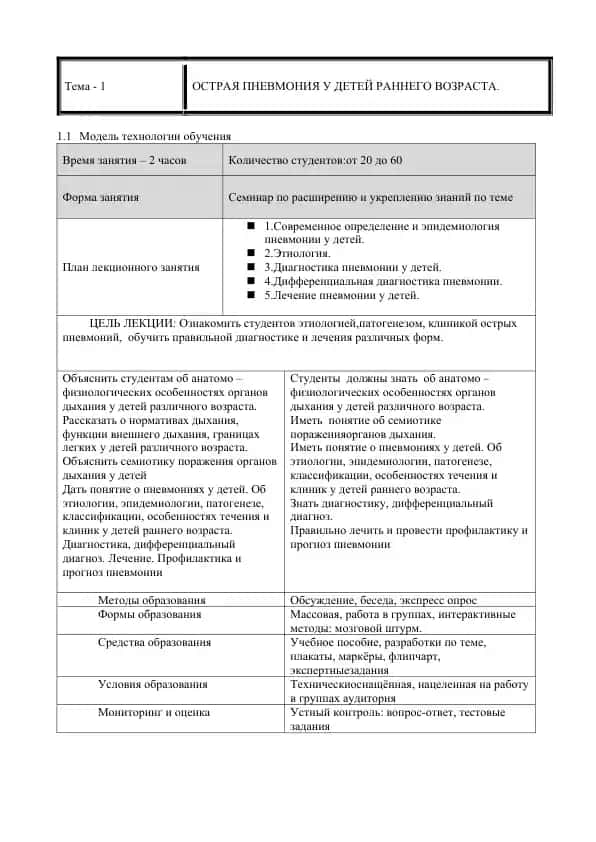 Острая пневмония у детей раннего возраста