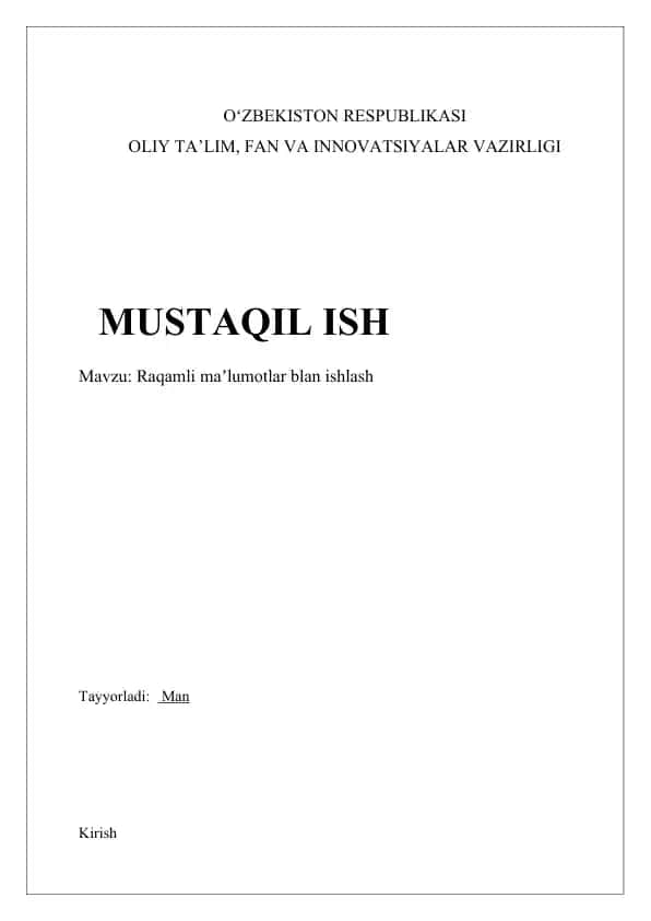 Raqamli ma'lumotlar blan ishlash