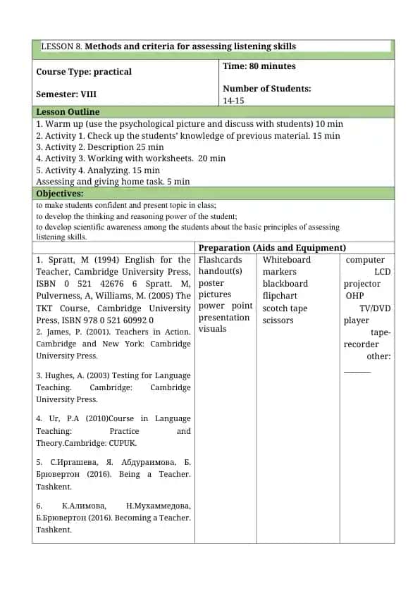 Methods and criteria for assessing listening skills