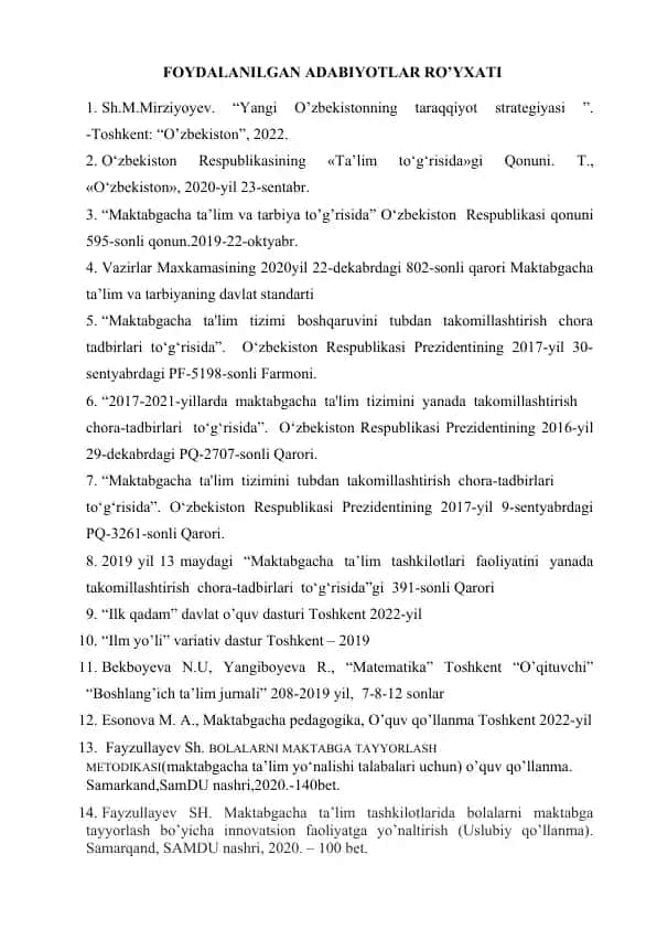 Foydalanilgan adabiyotlar ro'yhati
