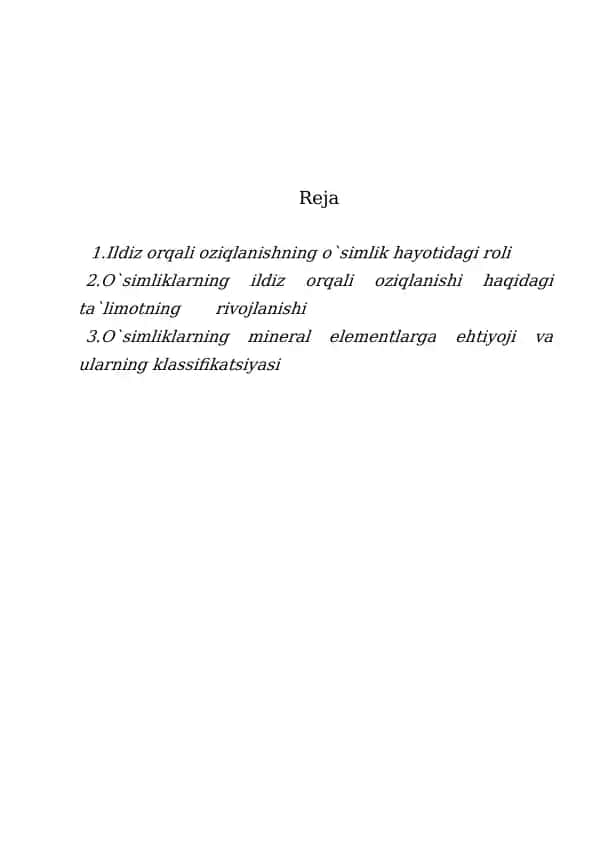 O`simliklarning ildiz orqali oziklanishi
