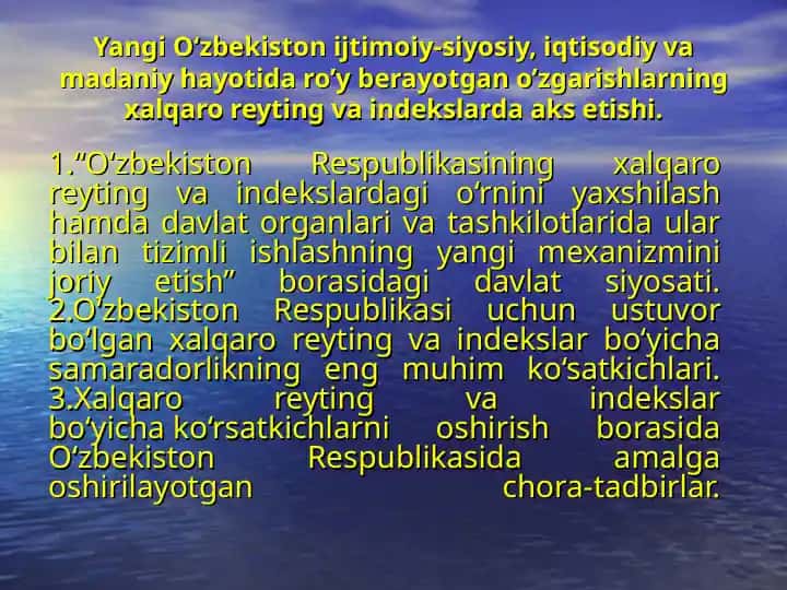 Xalqaro reyting va indekslarni oshirish