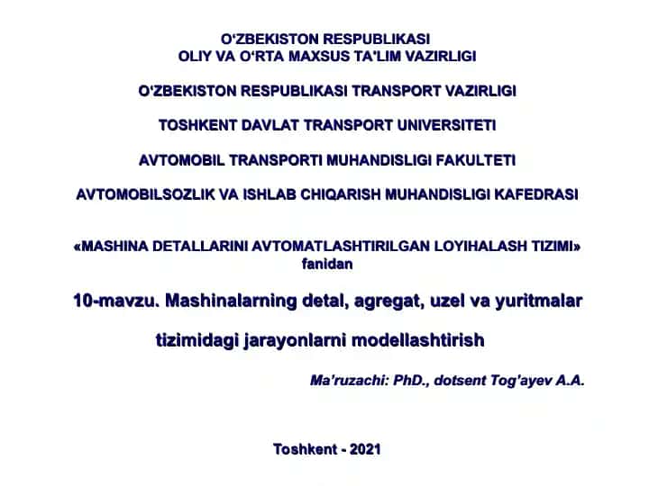 Mashina Detallarini Avtomatlashtirilgan Loyihalash Tizimi