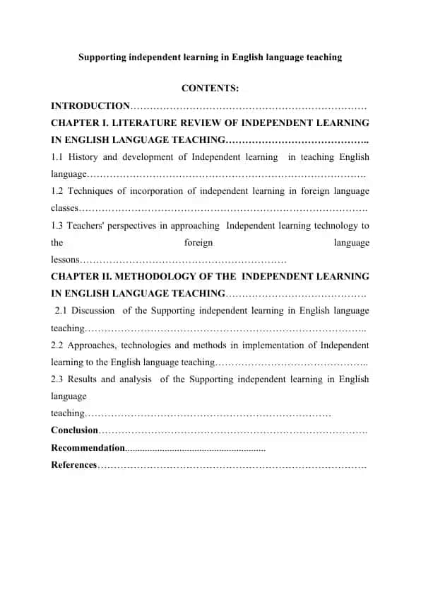 Supporting independent learning in English language teaching