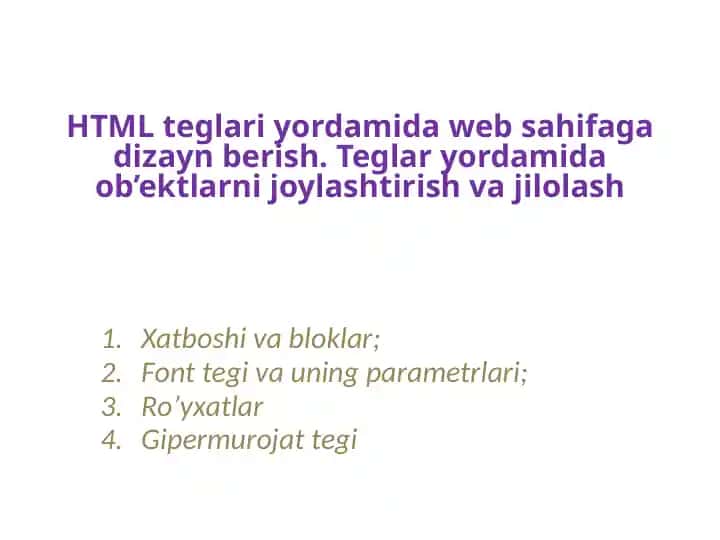 HTML va Web Dizayn